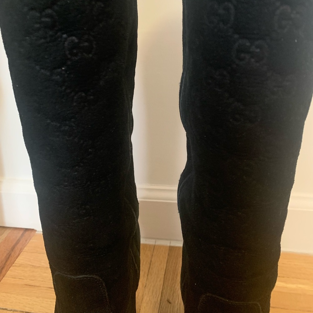 Gucci Black Suede Boots GG Merino - Picture 2 of 5